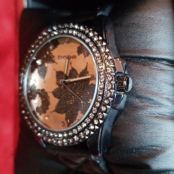 Bebe black quilted band w/ crystals watch - Picture 4 of 7